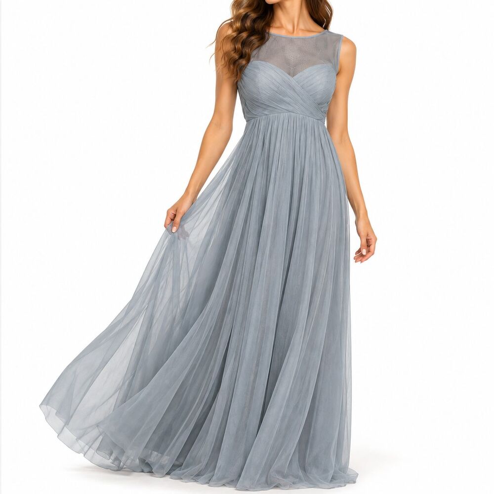 Jenny Yoo Womens Dress 10 Seafoam Green Chiffon Pleated Bridesmaid Maxi Gown